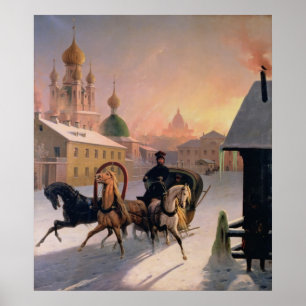 Póster Troika en las calles de San Petersburgo, años 1850
