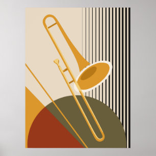 Póster Trombón Bauhaus Jazz Moderno de Mitad de Siglo
