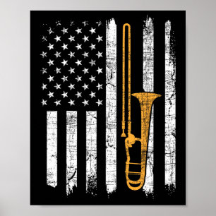 Póster Trombón de bandera estadounidense - Música de trom