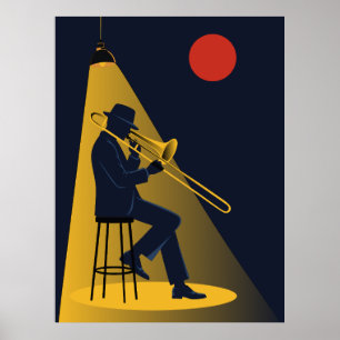 Póster Trombón de Jazz Impresor Mediados de Siglo