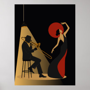 Póster Trombonista y Bailarina Noir Música