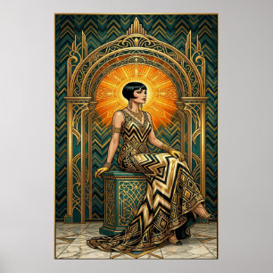 Póster Trono de árbol de flor de cerezo Art Deco dorado