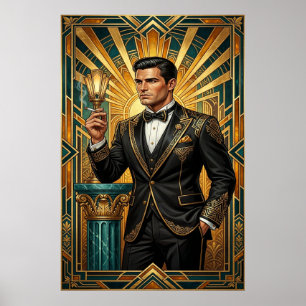 Póster Trono de la Reina Art Déco dorado Palacio Oro