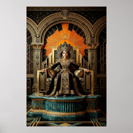 Póster Trono de la Reina Art Déco Palacio Dorado Gilded