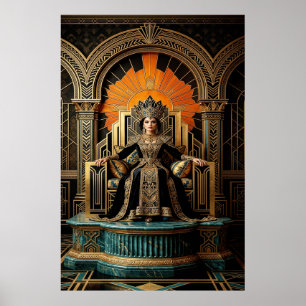 Póster Trono de la Reina Art Déco Palacio Dorado Gilded