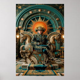 Póster Trono dorado de la Reina Vaquera al estilo Art Déc
