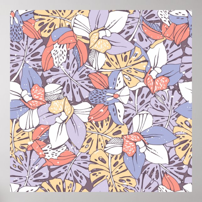 Póster Tropic seamless pattern with orchid and monstera l (Frente)