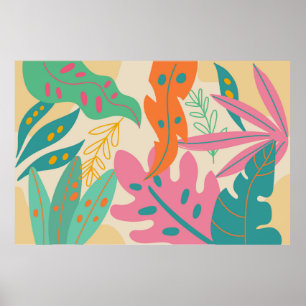 Póster Tropical background with jungle plants. Palm leave
