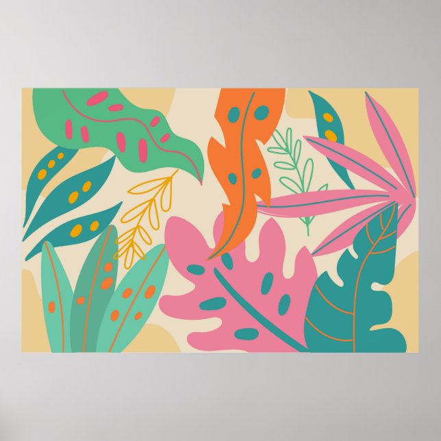 Póster Tropical background with jungle plants. Palm leave (Frente)