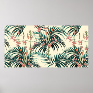 Póster Tropical background with jungle plants. Seamless t