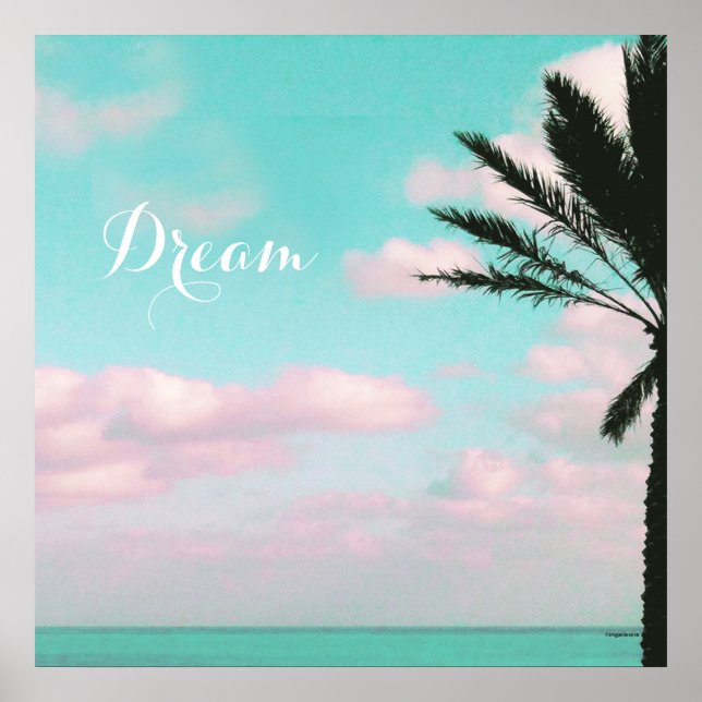 Póster Tropical Beach, Dream, Ocean View, Clouds, Palm (Frente)