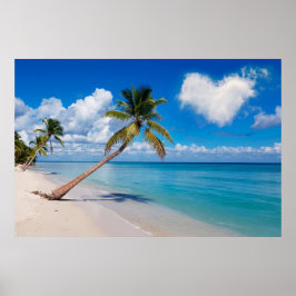Póster Tropical Beach Ocean Palm Tree Heart Cloud