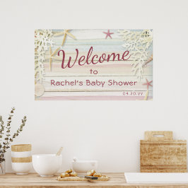 Póster Tropical Beach Seashell Moderno Boho Baby Shower