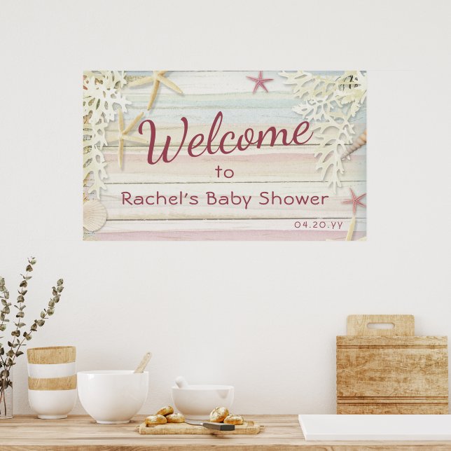 Póster Tropical Beach Seashell Moderno Boho Baby Shower (Cocina)