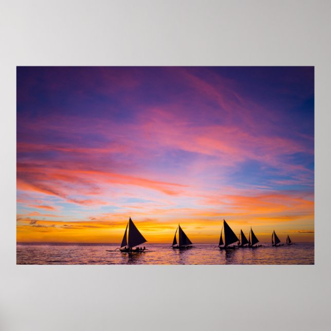 Póster Tropical Beaches | Sunset Sailboats, Phillipines (Frente)