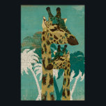 Póster Tropical Blue Boho Giraffes Retro Art Poster<br><div class="desc">Design by Nicole King ©2013</div>