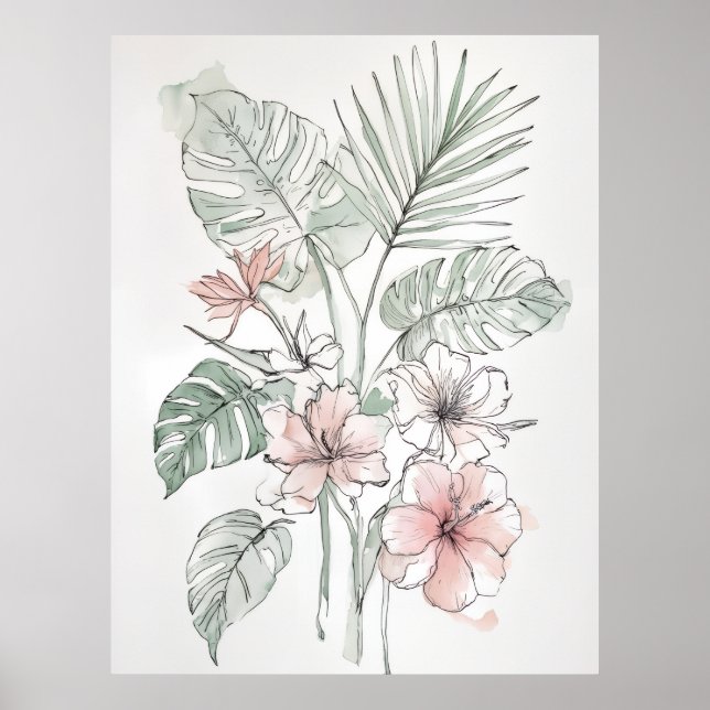 Póster Tropical Botanical Line Art Wall Print (Frente)