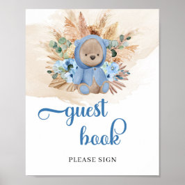 Póster Tropical boy teddy bear pampas grass guest book