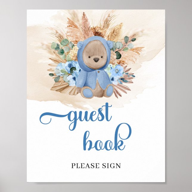 Póster Tropical boy teddy bear pampas grass guest book (Frente)