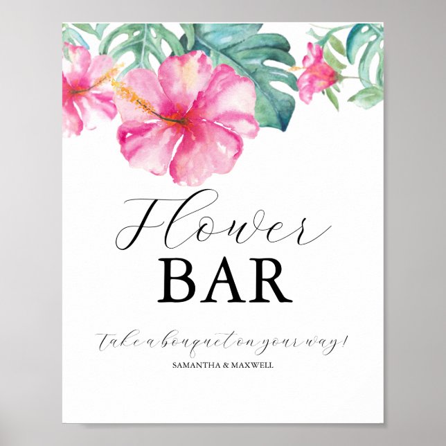 Póster Tropical Bridal Shower Flower Bar Sign (Frente)