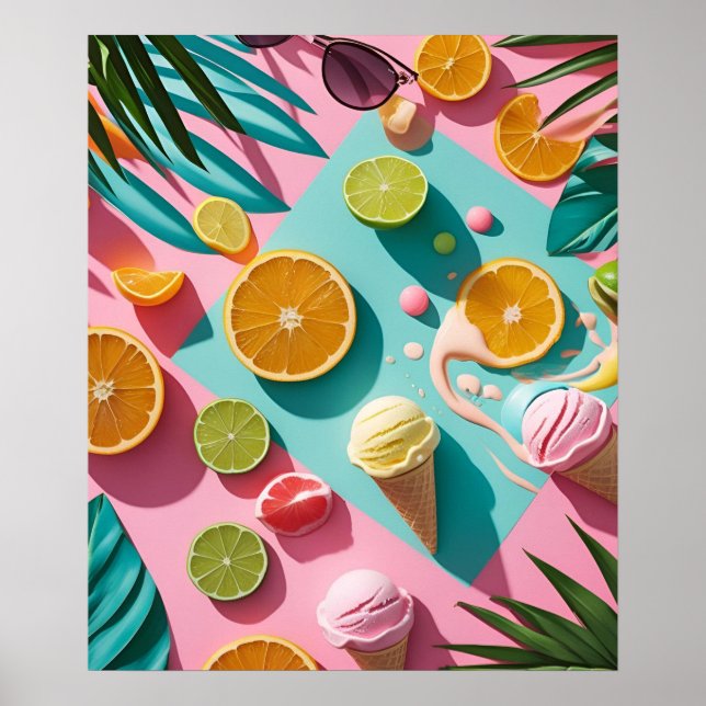 Póster Tropical Citrus & Beach Aesthetic Wall Art (Frente)