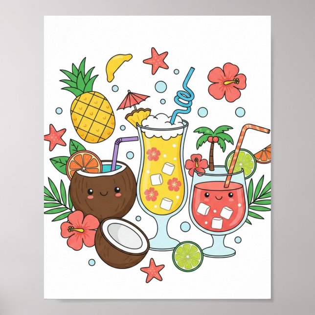 Póster Tropical Drinks – Cute Summer Cocktail Poster (Frente)