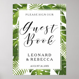 Póster Tropical Elegant deja el signo del boda del libro 