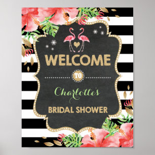 Póster Tropical Flamingo Bridal Shower Welcome Sign Decor