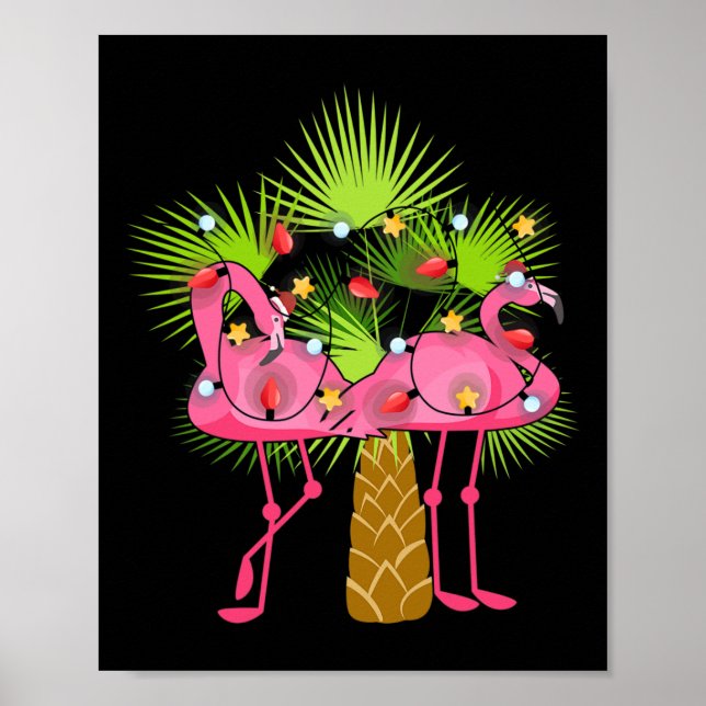 Póster Tropical Flamingos Christmas Lights Hawaii Christm (Frente)