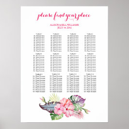 Póster Tropical flowers wedding dinner seating chart