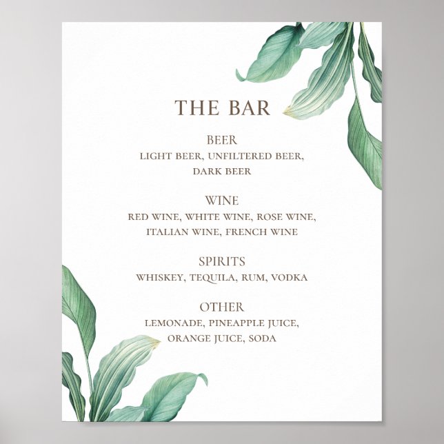 Póster Tropical greenery foliage wedding alcohol drinks (Frente)