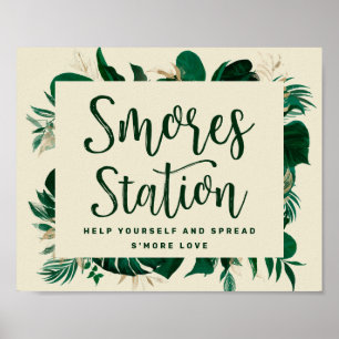 Póster Tropical Greenery S'mores Station Wedding Sign
