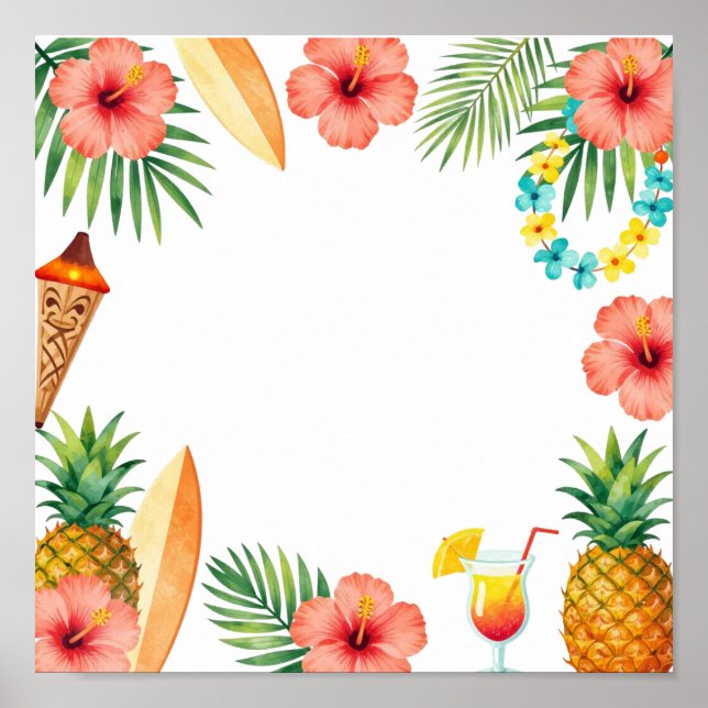 Póster Tropical Hibiscus Frame Aloha Vibes (Frente)