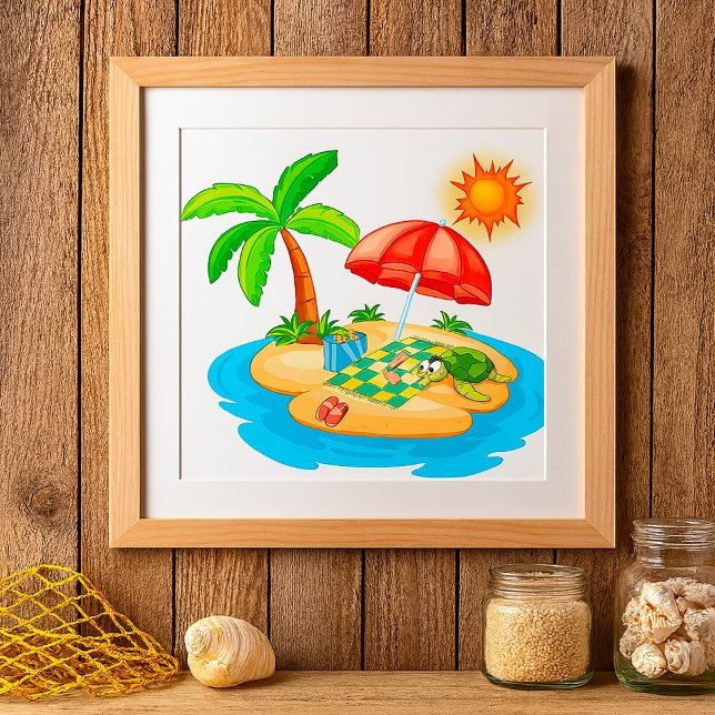Póster Tropical Island Beach Turtle Palm Tree Picnic (Subido por el creador)