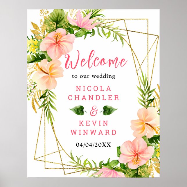 Póster Tropical Jungle Floral Wedding Welcome Sign (Frente)