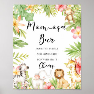 Póster Tropical Jungle Safari Animals Mom-osa Bar Sign