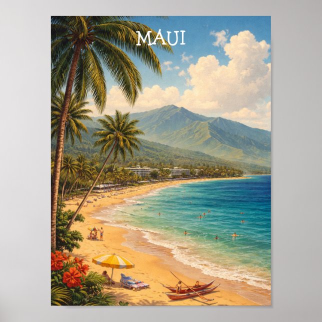 Póster Tropical Ka’anapali Beach Maui Vintage Travel (Frente)