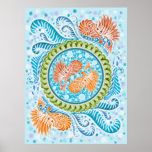 Póster Tropical Koi Mandala Vibrante Ocean Zen Art