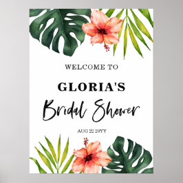 Póster Tropical Leaves Bridal Shower  Welcome 