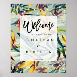 Póster tropical lights wedding welcome sign poster