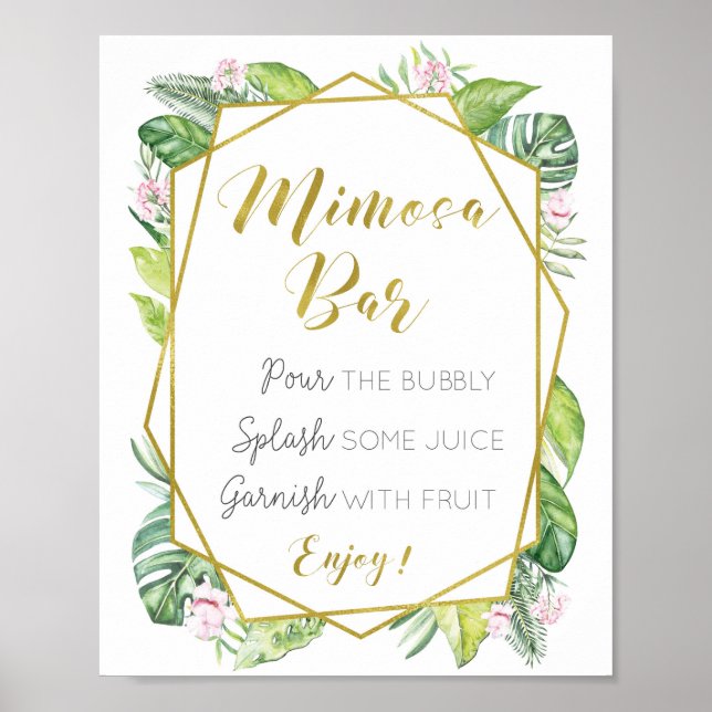 Póster Tropical Mimosa Bar Wedding Sign (Frente)