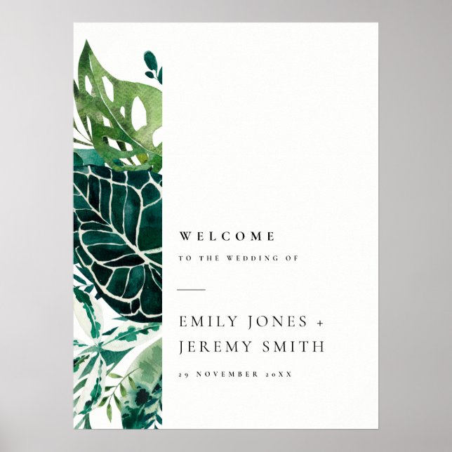 Póster Tropical Monstera Green Foliage Wedding Welcome (Frente)