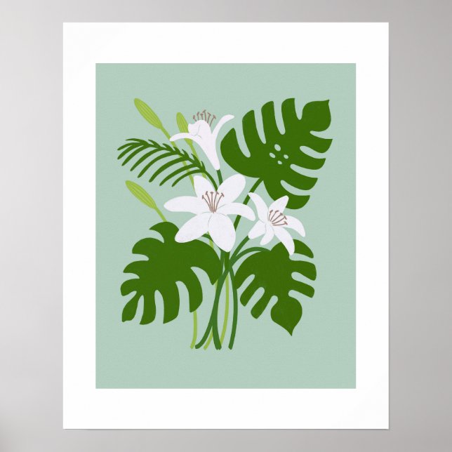 Póster Tropical Monstera Lily Bouquet Poster (Frente)