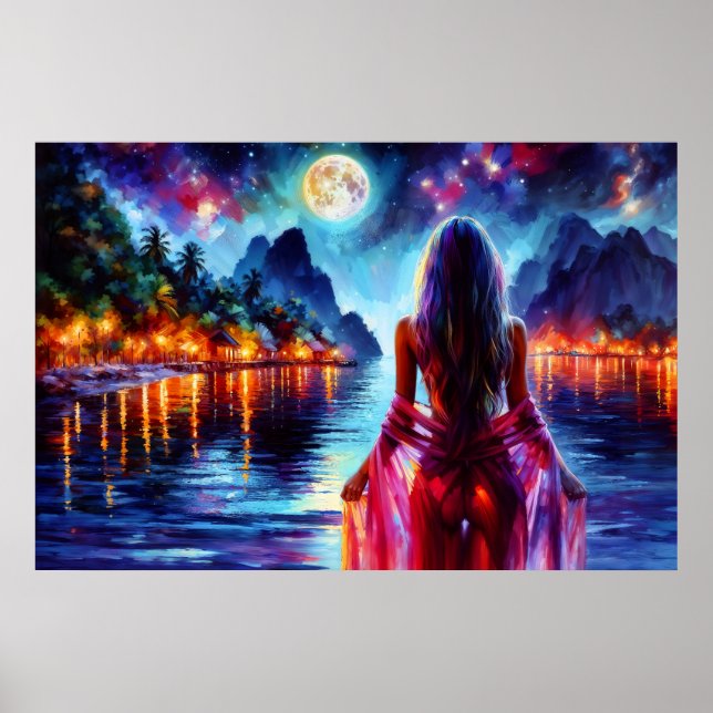 Póster Tropical moonlit fantasy woman in paradise (Frente)