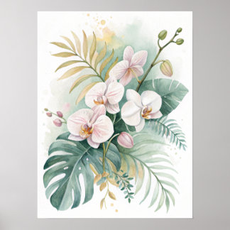 Póster Tropical Orchid Monstera Print | White Orchid.