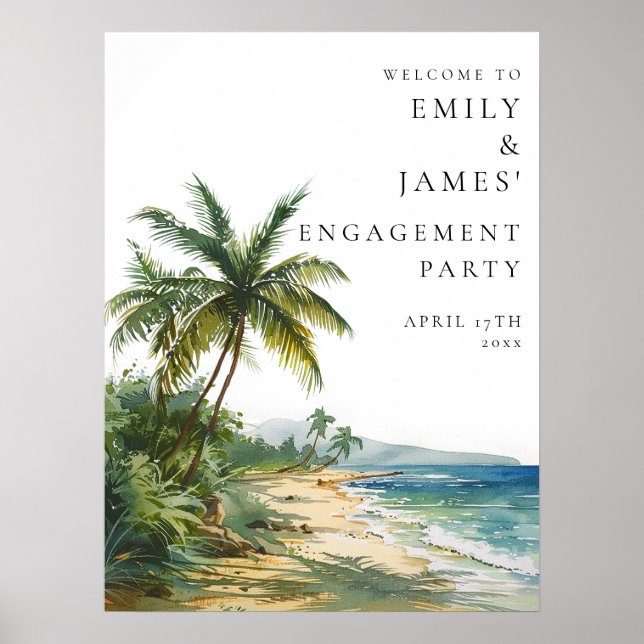 Póster Tropical Palm Beach Engagement Party Welcome Sign (Frente)