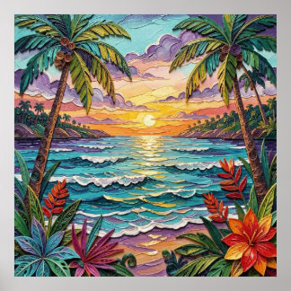 Póster Tropical Paradise | Coastal Beach Scene Impasto