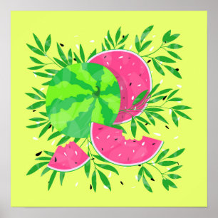 Póster Tropical Ramas de Sandía de Verano Brillant