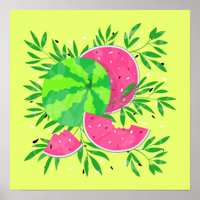 Póster Tropical Ramas de Sandía de Verano Brillant (Frente)