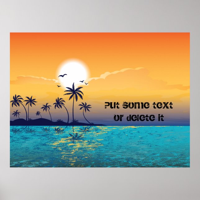 Póster Tropical sunset, palm trees, ocean poster print (Frente)